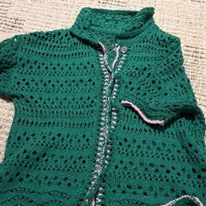 Zara Emerald Crochet Cardigan with Blush Accents